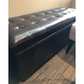 Dark Brown/Black Leather Credenza Bench With Storage